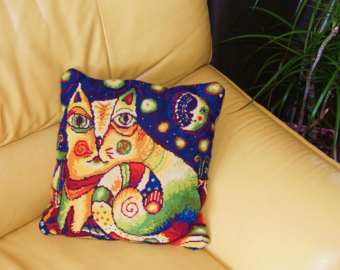 Home decor, Decorative pillow cushion, sofa, pillow embroidered, Bohemian Cushion cover, cat, boho pillow, bohemian pillow, tribal pillow