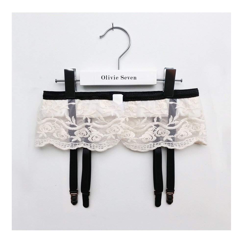 Black and White Garter Belt with lace & bow by OlivieSeven on Etsy