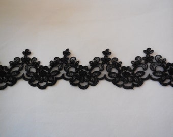black Embroidered Floral lace trim / dress trimming vintage style black lace trim is for sale. Sold by Per Yard 90cm