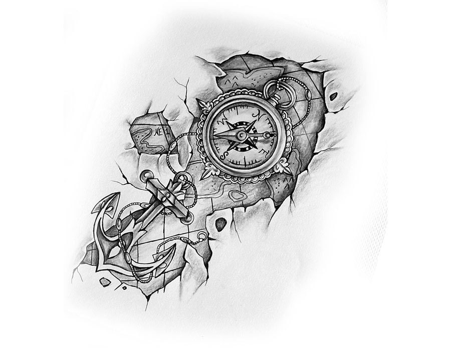 compass with anchor and map tattoo design compass with anchor and map tattoo design