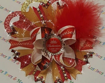 Budweiser Beer Hair Bow, Budweiser Beer Bow, Budweiser Hair Bow, Budweiser