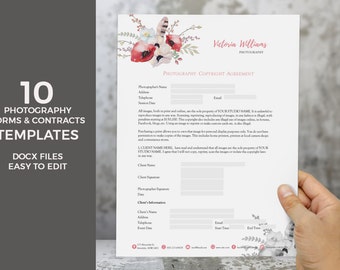 Complete printable business photography forms and contracts templates for MS Word, 10 photography forms contracts, instant downloads, PCF013