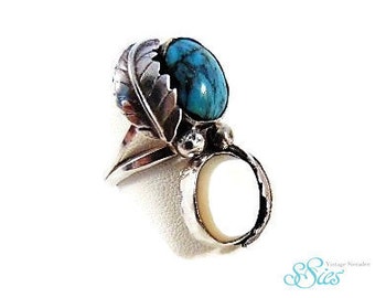 NAVAJO silver TURQUOISE and mother of Pearl ring M20!