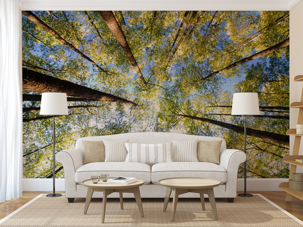 Green forest treetop MURAL self adhesive peel and stick large