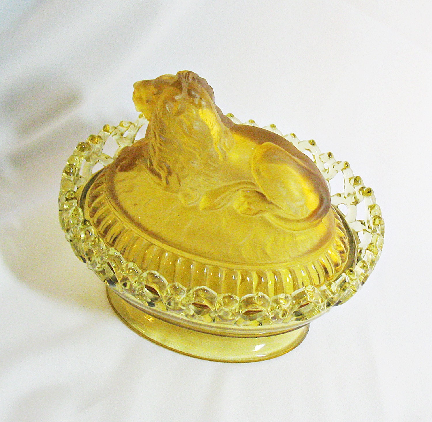 Vintage Imperial Glass Amber Lion Candy Dish