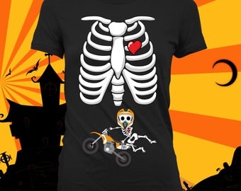 Pregnant Skeleton Shirt (Motocross Baby) - Pregnant Halloween Costume,Halloween Pregnancy Announcement,not a maternity shirt,skeletonCCB-296