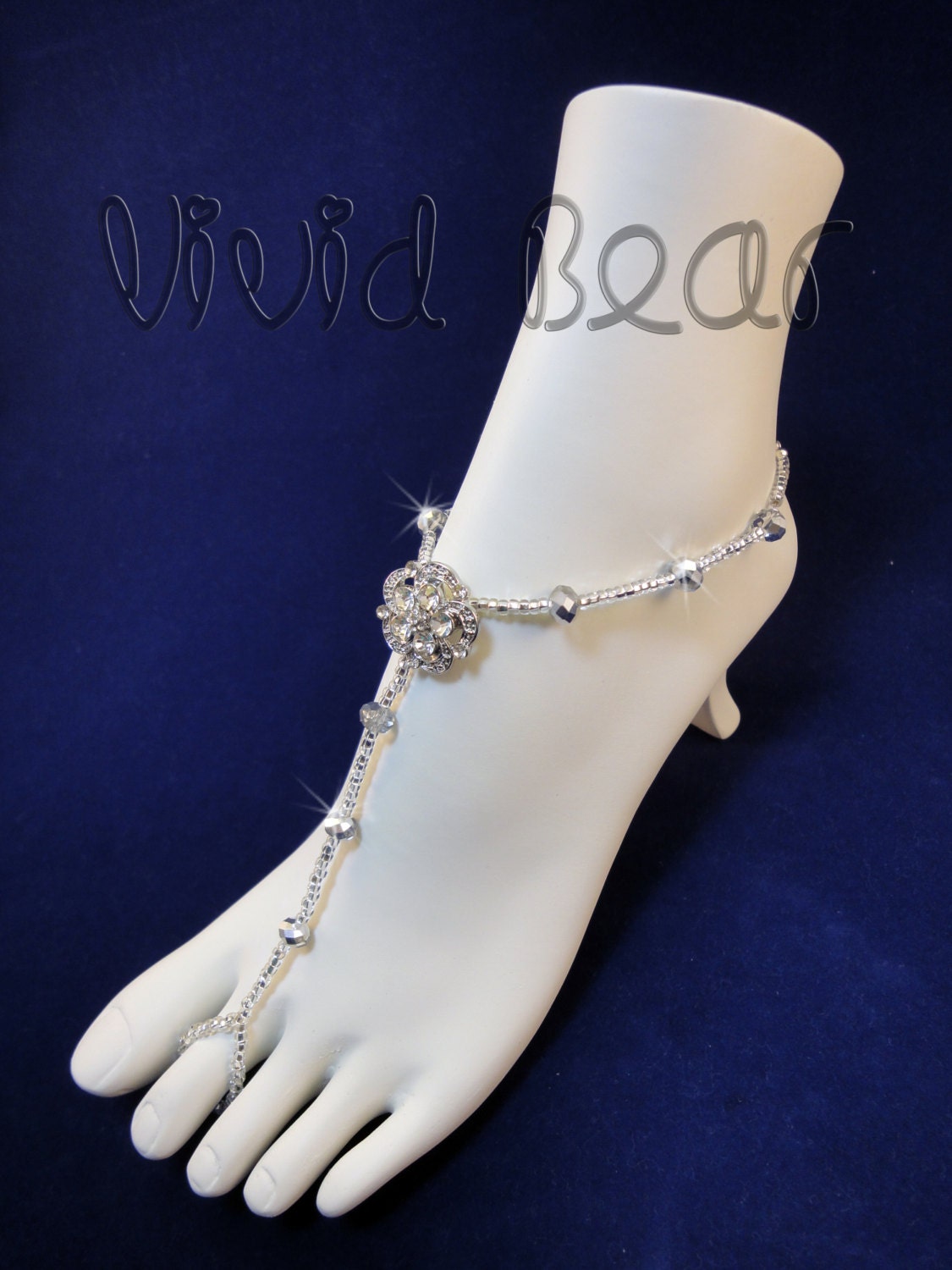Sparkling Barefoot Sandals. Silver Foot Jewelry. Rhinestone