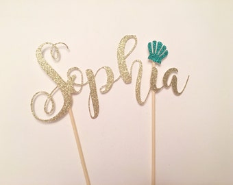 Mermaid Cake topper. Under the Sea Cake topper. Gold and turquoise. Mermaid party. Ariel Topper. Calligraphy cake topper. Mermaid theme