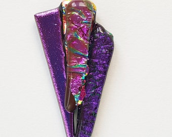 Violet and pink dichroic glass sterling silver pendant