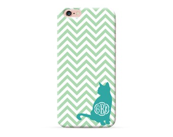 iPhone 7 Case, iPhone 7 plus case, iPhone 6 case, iPhone 6s case, iPhone 6 plus case, Personalized Phone Cases Aqua Cat Chevron Monogram