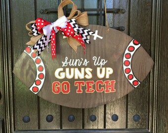 Texas Tech Football Door Hanger - Wood Football Sign - Man Cave Football Decor- Coach Gifts with Kids Signature & year