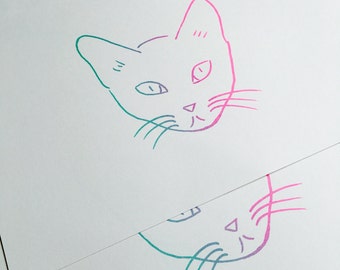 Cat screenprint A4, art print, silkscreen, cat illustration