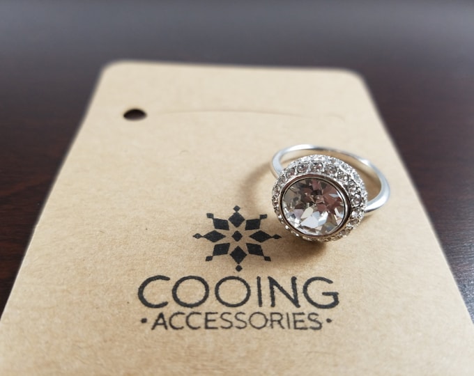 Clear Swarovski Sterling Silver Ring. Adjustable Size