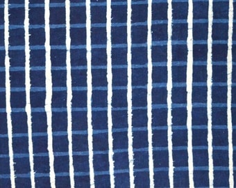 Blue And White Check Print Cotton Fabric by the Yard