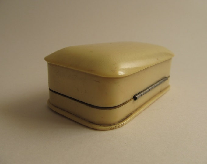 Antique French ivory / faux ivory /celluloid jewelry box, brooch box, ring box, stickpin box bar brooch case