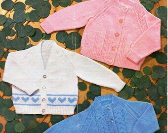 baby cardigans knitting pattern pdf 4 ply baby cardigans heart motif cable Vintage 70s 18-22 inch 4ply baby knitting patterns pdf download