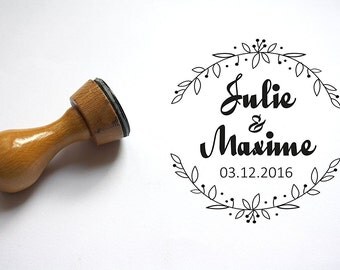 Custom stamp, personalized wedding stamp, names date, crown flower pattern, to customize your letters, thank You Cards, engraved on demand