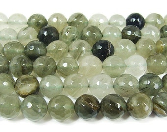 Green Rutilated Quartz Faceted Gemstone Beads