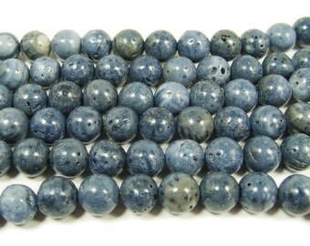 Natural Blue Sponge Coral Round Gemstone Beads