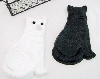 Ceramic Cat Spoon Rest for Kitchen Countertops or Cook Stoves Your Choice Solid Black or Soft White