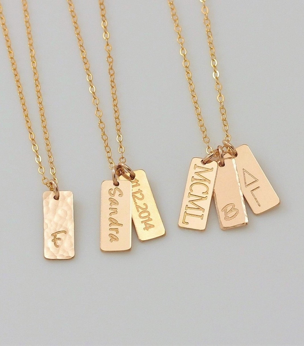 14K Gold Name Bar Necklace Personalized Vertical Bar Pendant