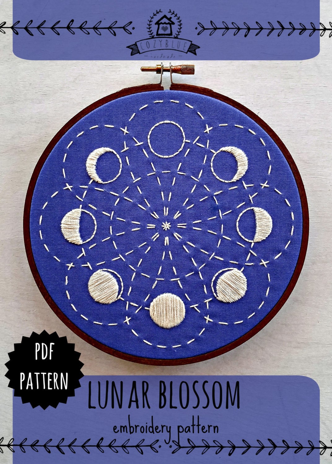 Download LUNAR BLOSSOM pdf embroidery pattern embroidery hoop art
