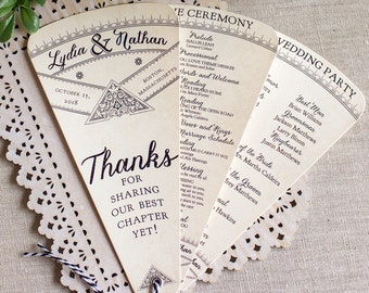 Wedding Program Fan - Literary Wedding - Library Wedding - Fan Wedding Programs - black and silver wedding - wedding ceremony program