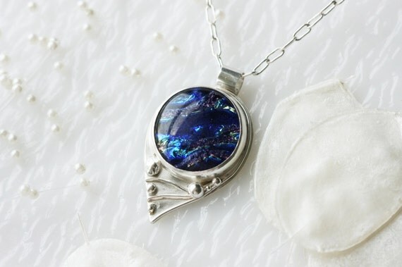 Sterling Silver Dichoric Glass Pendant Necklace