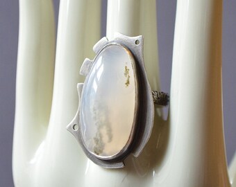 Frozen Moss Ring Made With A Moss Agate Stone
