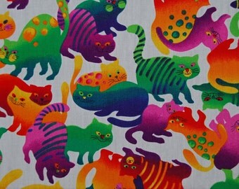 Novelty cat FABRIC Felines fabric Rainbow tie dye Cats quilt fabric