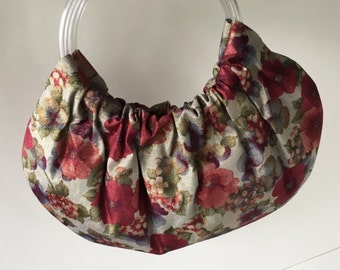 Pansy Metallic Hobo Purse - Handmade Handbag Vintage Remnant with Clear Vinyl Tubing Handles