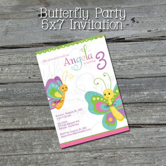 Butterfly Birthday Party Invitation - butterflies- printable party - Digital Il_570xn