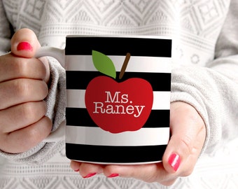 teacher mug - teacher gift - apple - personalized - teacher coffee mug