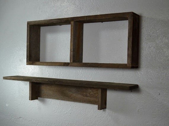 Shelves from reclaimed wood, shadow box and shelf set, great rustic 