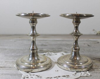 Wedding Candle Holders, Silver Pillar, Candle set, Silver Wedding Decor, Chic Vintage