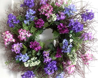 Lilacs and berries spring wreath, Spring wreath for front door, Spring decor, Easter wreath, Mother's Day gift