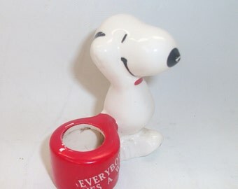 Vintage Ceramic Snoopy Ornament Everybody Loves a Winner 1966