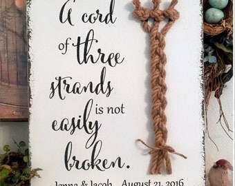 Unity Candle Alternative, CORD of THREE STRANDS Sign, Bride and Groom Signs, Wedding Signs, 14 x 16