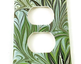 Outlet Light Switch Plate Wall Decor Single Light Switch Cover Green Swirl ( 234O)