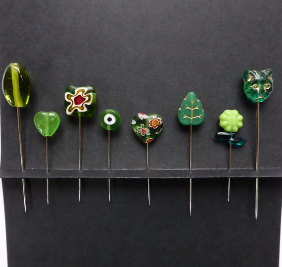 Items similar to Assortment of Green Straight Pins Set of 8 Assorted
