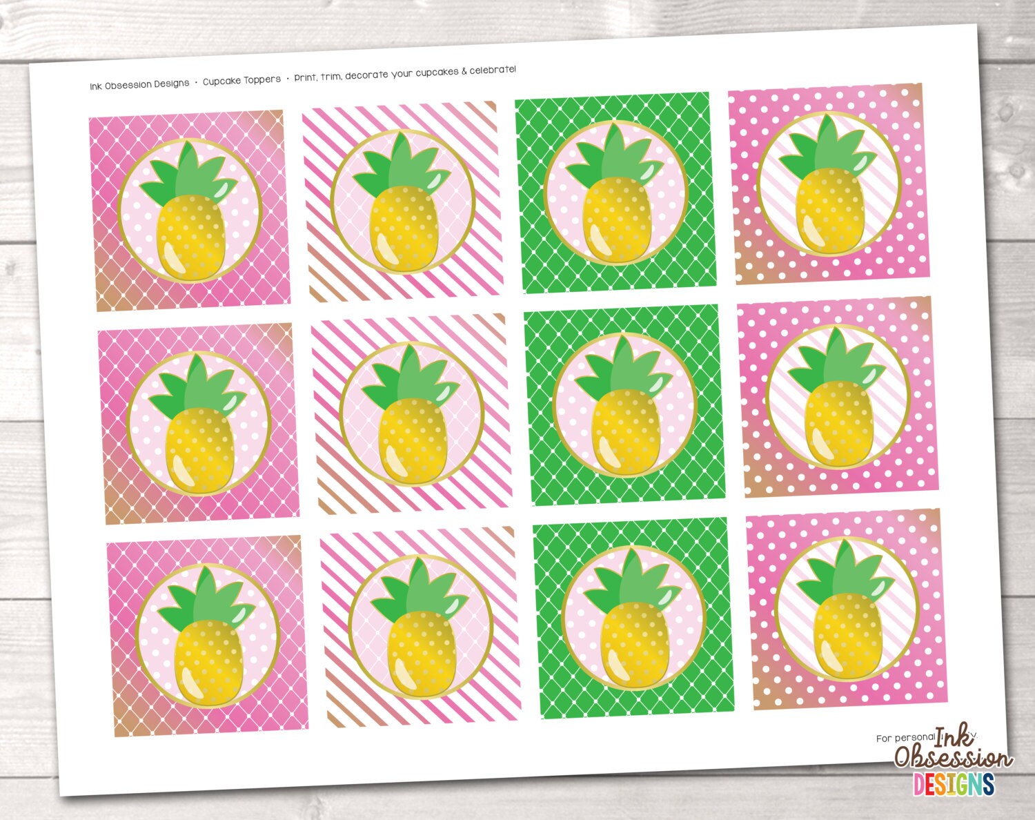 Pineapple Printable Cupcake Toppers 2 Party Circles in
