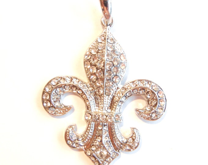 Silver-tone Fleur Rhinestone Encrusted Pendant