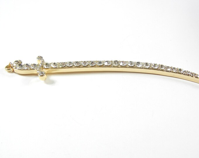 Long Gold-tone Sword Rhinestone Pendant