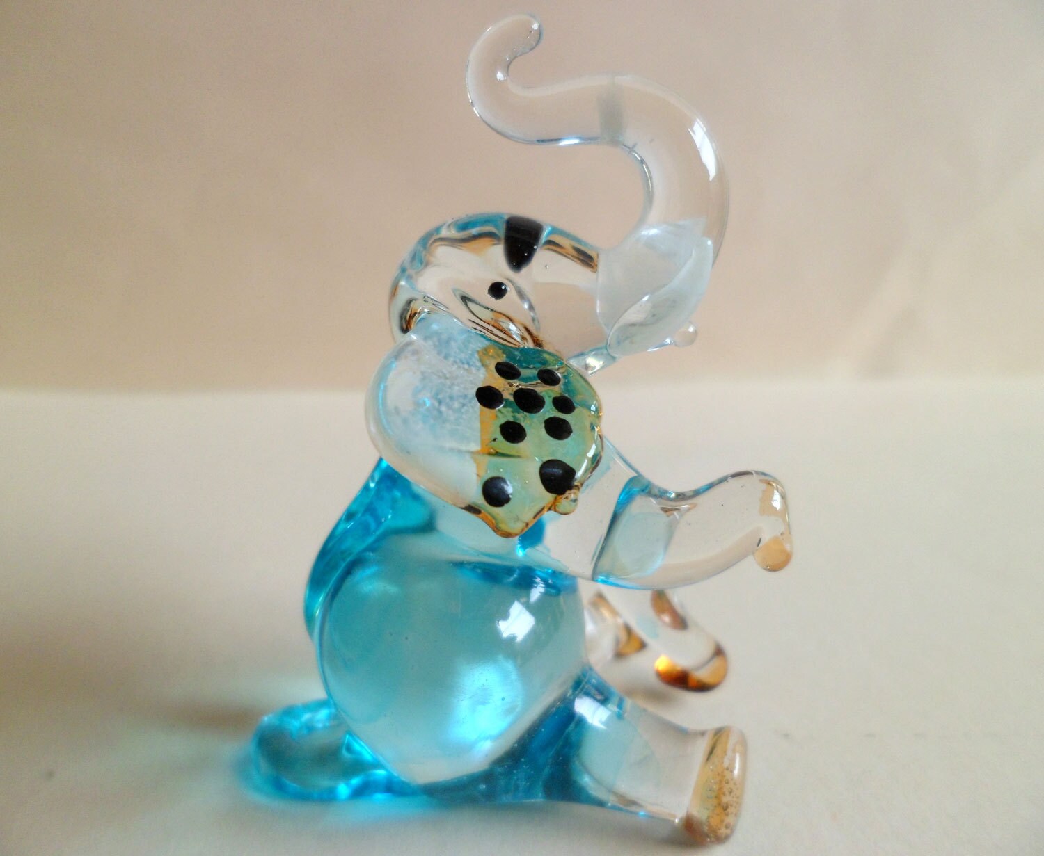 Blue Elephant Hand Blown Glass Animal Figurine Collectible