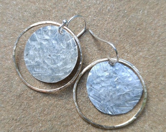 Hammered Sterling and Gold-Filled Ring on Sterling Earwires