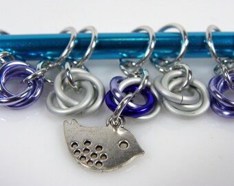 Knitting Stitch Markers - Little Bird Stitch Markers - Sun Knitting Stitch Markers - Chainmaille Stitch Markers - Moebius Stitch Marker