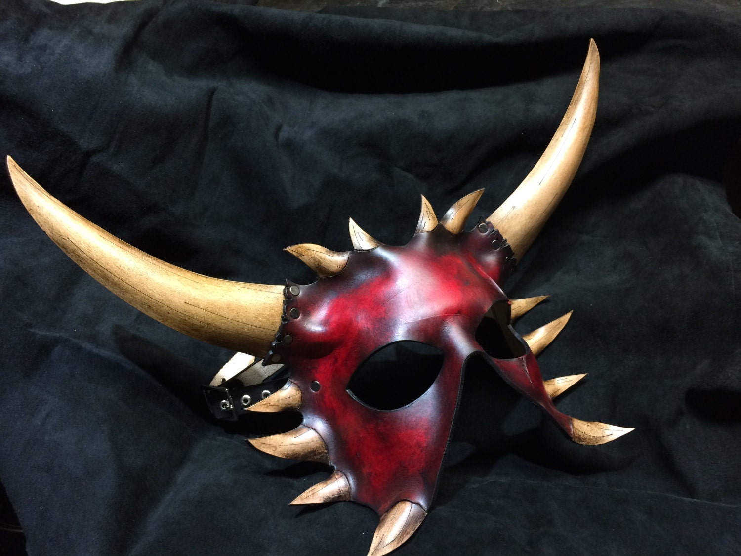 Red Leather demon horned mask