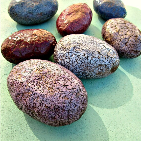 Paper Mache Accent Stones Rustic Crackled Set of Seven in