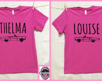 Thelma and Louise CAR image T-shirts. Set of 2. Unisex PINK Heather tri blend super soft. Besties. best friend shirts. badass feminist