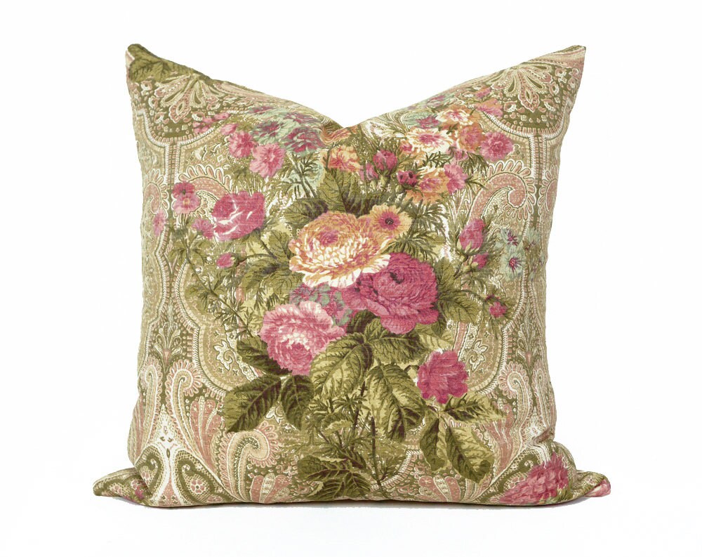 Country Pillow Covers Pink Green Pillow Cottage Chic Pillow